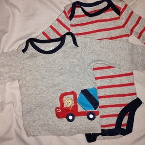 Carter's Gray and Red Striped Bodysuit with Truck Design